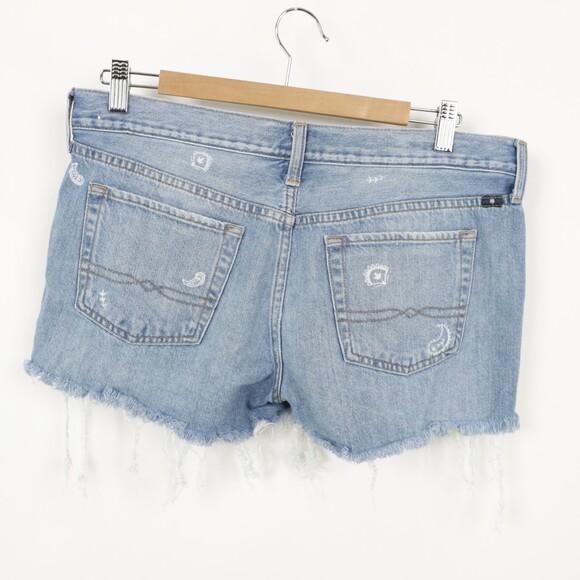 Lucky Brand The Cut Off Blue Paisley Distressed Floral Denim Shorts size 6 / 28 - Picture 6 of 11